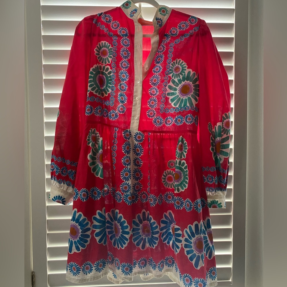 LA DoubleJ Red Floral Appliqué Long-Sleeve Mini Dress with Multicolor Motifs - Picture 3 of 4